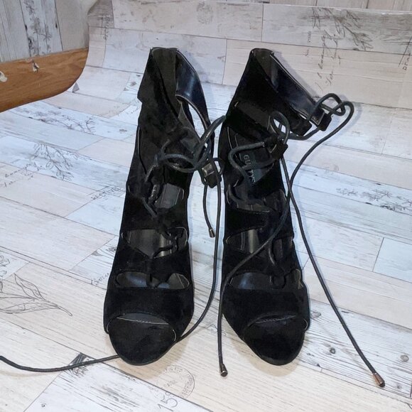 Guilty Soles Claire Black Lace Up Stilettos - Picture 1 of 5